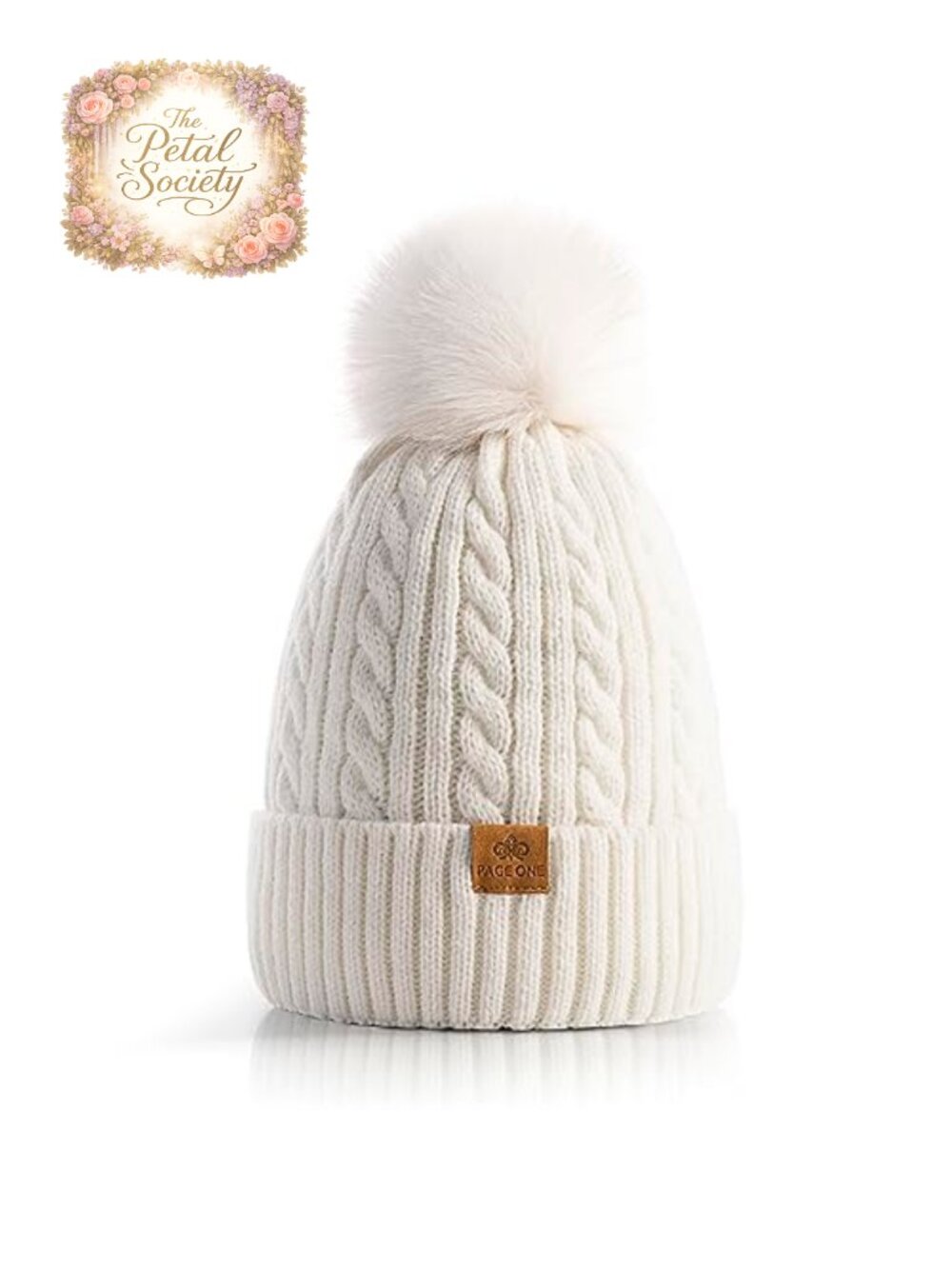 Chenille Knit Beanie Hat Fleece Lined Winter Pom Pom Cap
